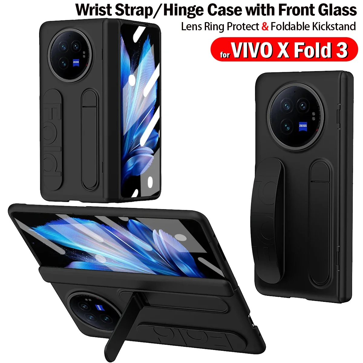 

Hinge Funda for VIVO X Fold 3 5G Case Wristband Wrist Strap Stand Front Screen Glass Protection Plastic Cover Capa