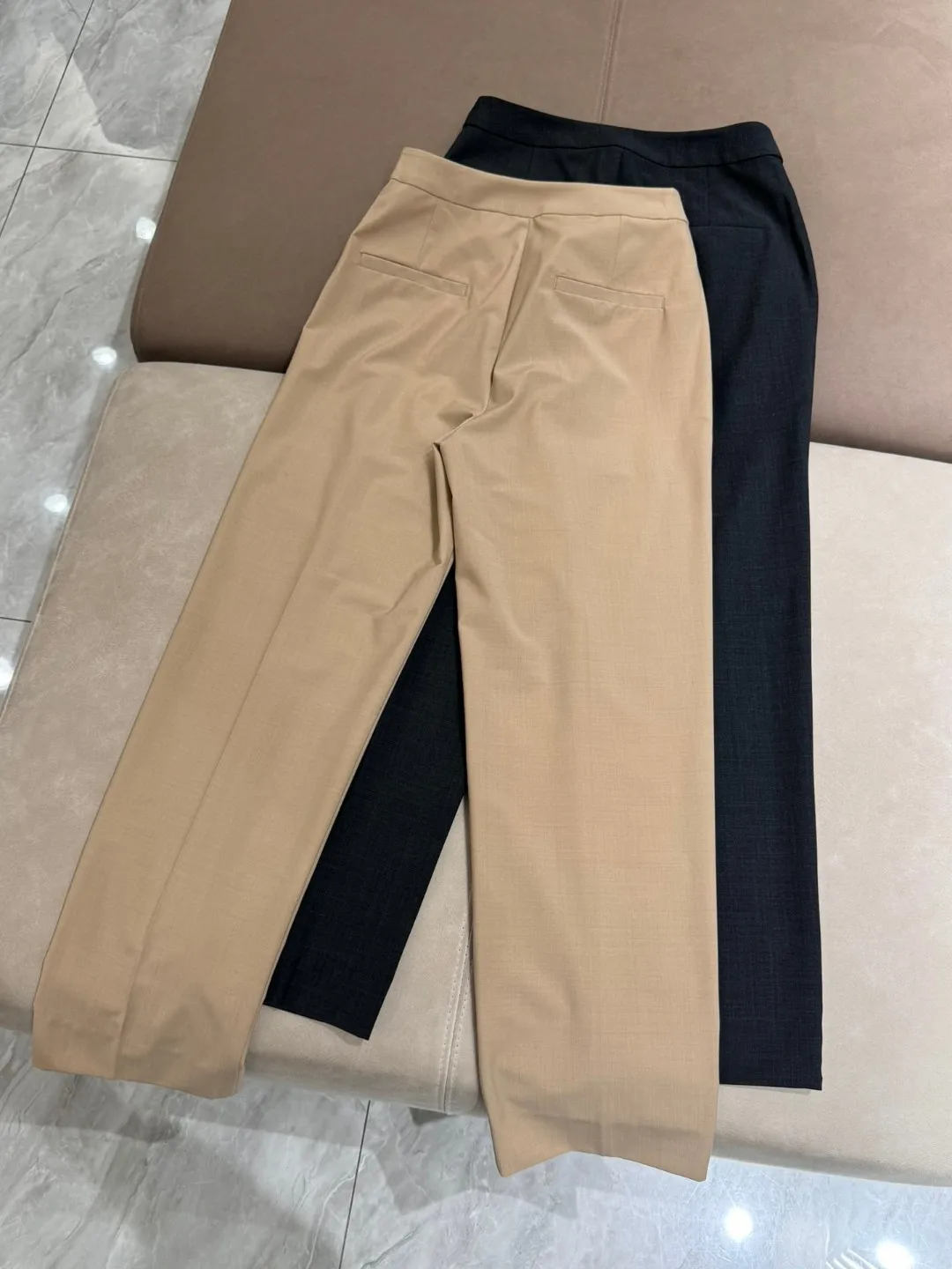 Elegant autumn wool solid color straight leg pants