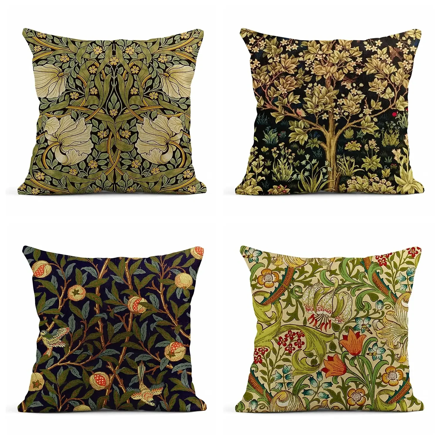 Vintage Flowers Linen Pillowcase，Decorative Pillows for Sofa，Cushion Covers 45x45,home Decoration