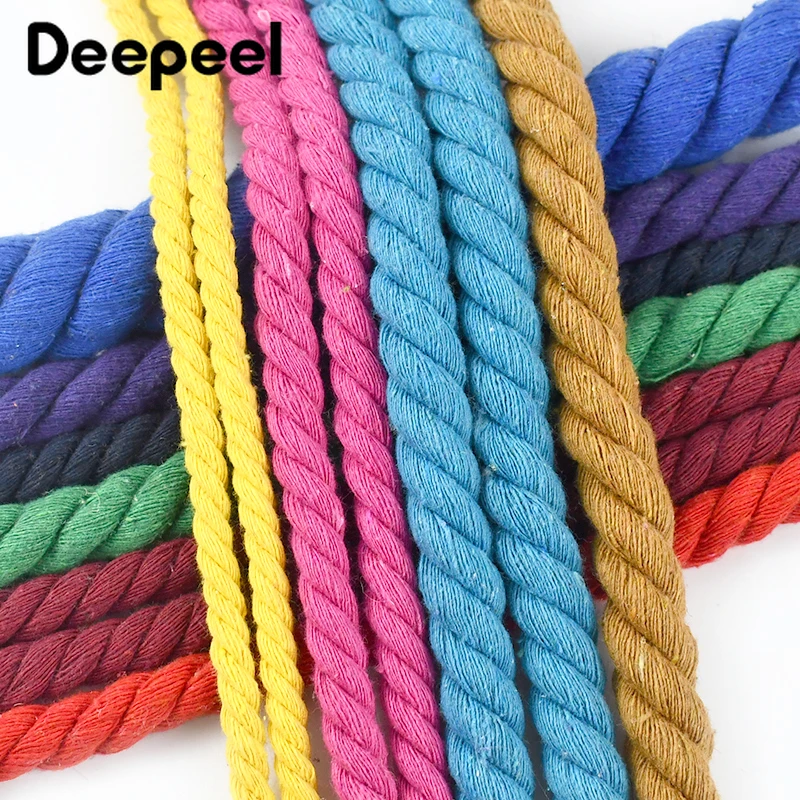 5M 5/8/10/12/20mm Colored Cotton Rope Braid RopesThree-strand Twisted Cord  for Decoration Bag Home String Sewing Material