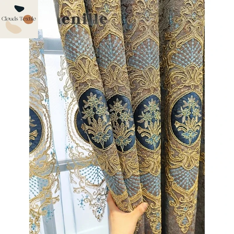 

Custom Size！！European Elegant Luxury Cashmere Coffee-embroidered High Blackout Curtains for Living Dining Room Bedroom Decor