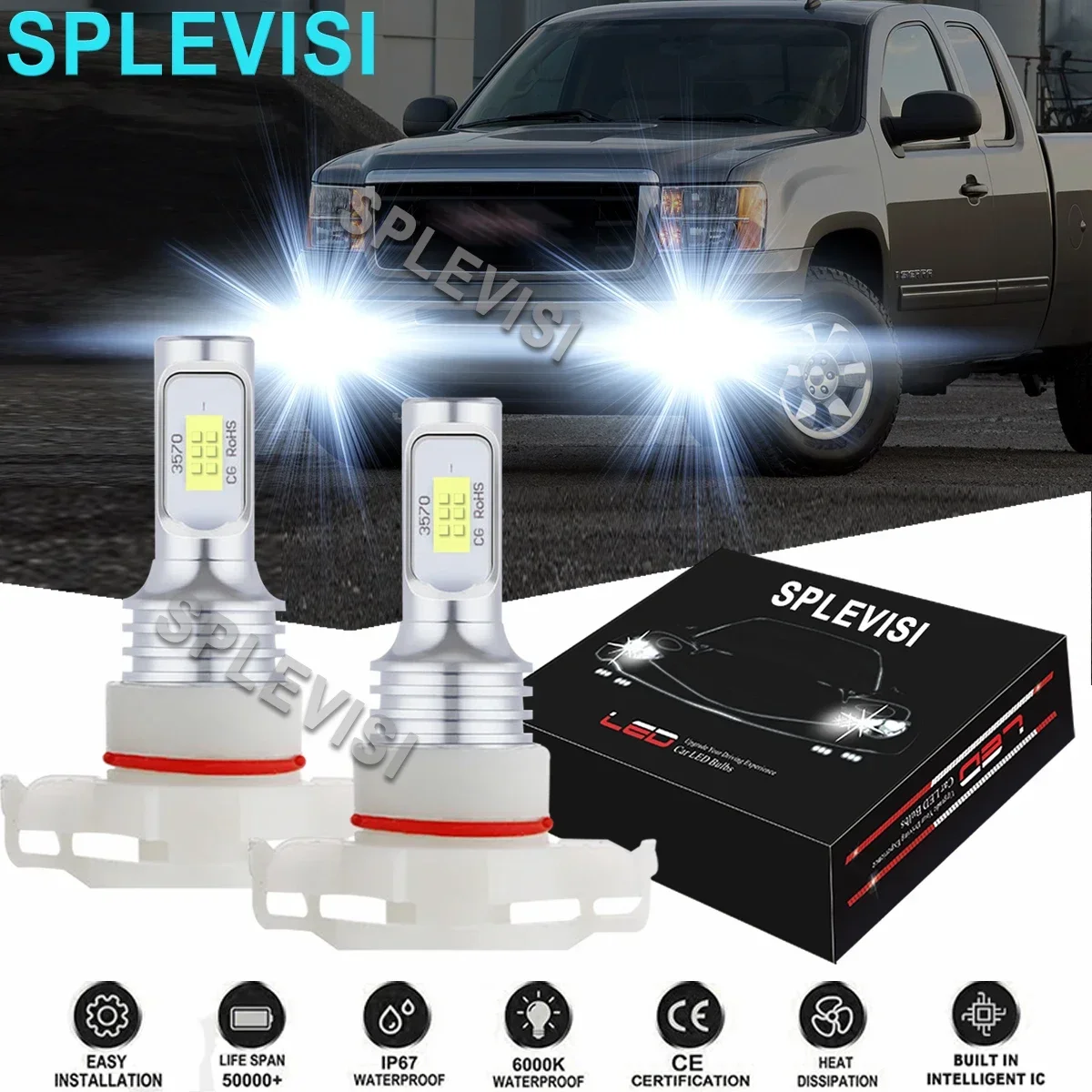 2PCS Car LED Fog Light Bulbs 6000K White Fit For GMC Sierra 3500HD 2007-2018 GMC Yukon 2007 2008 2009-2016 Canyon 2015 2016 2017