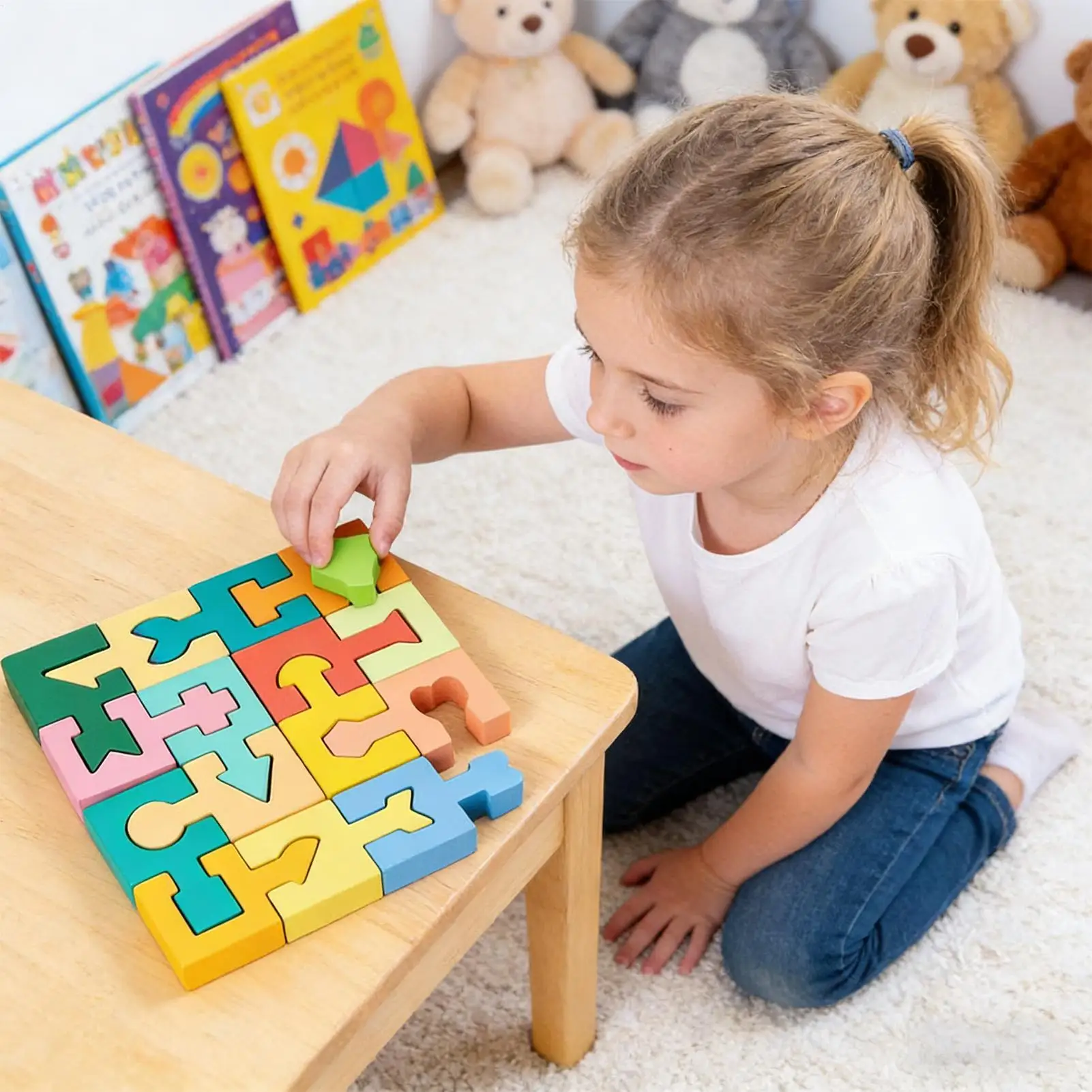 Wooden Puzzles Geometric Shape Matching Toy 16 Pcs Jigsaw Puzzle for Kids Boys Girls Fun Home Activity Classroom Learning Aid