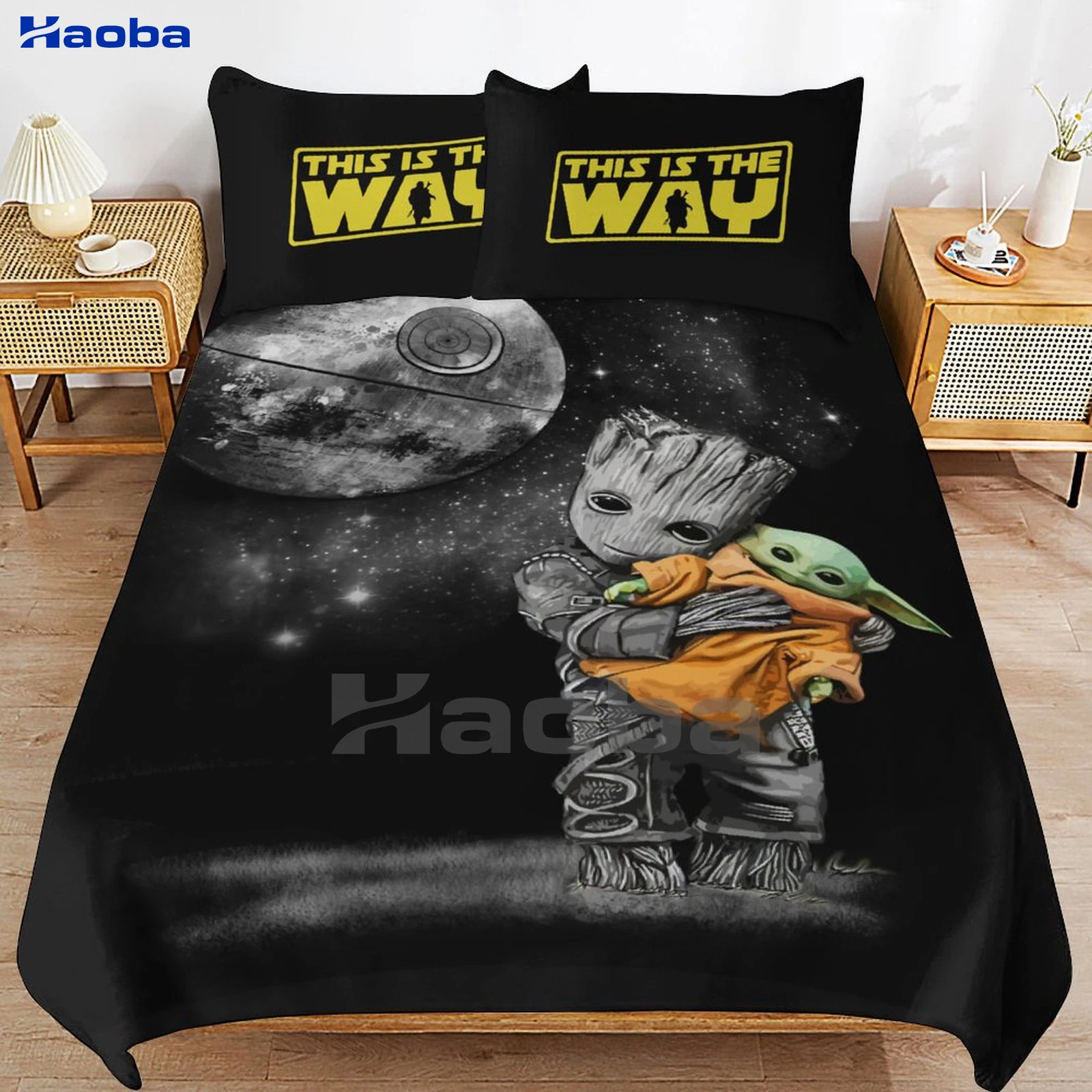 Baby Alien & This Is The Way Print Driedelige Beddengoed Set Kinderen Of Volwassenen Voor Bedden Quilt Covers Verjaardagscadeaus Voor Vrouwen Mannen