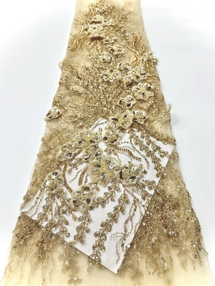 New Arrival African Elegent Beads French Embroidery Lace Latest Nigerian Luxury Sequin Mesh Lace Fabric For Women Wedding Dress