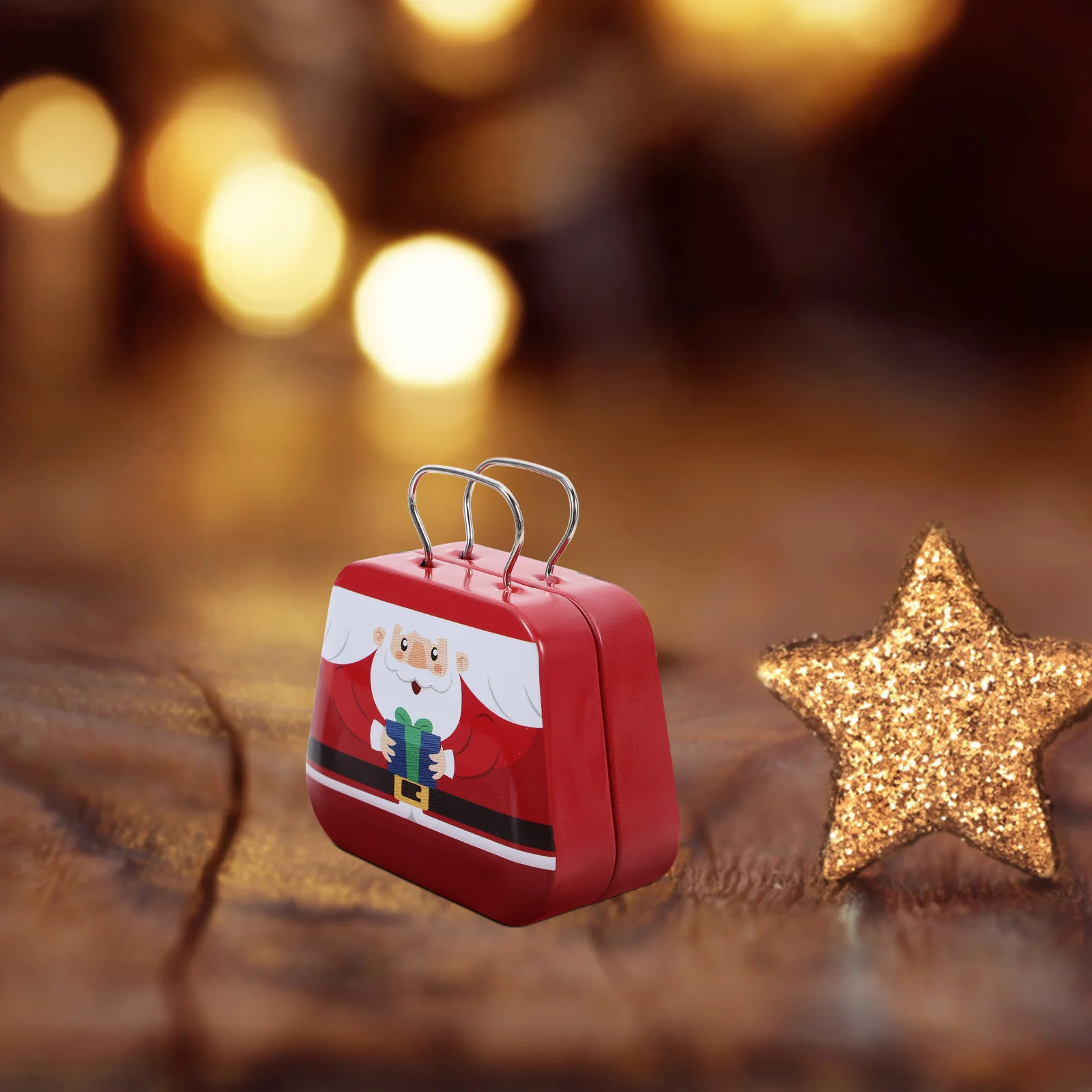 

Mini Christmas Candy Box Tinplate Holiday Treat Container Round Lidded Storage Jar for Cookies Biscuits Jewelry Portable Gift