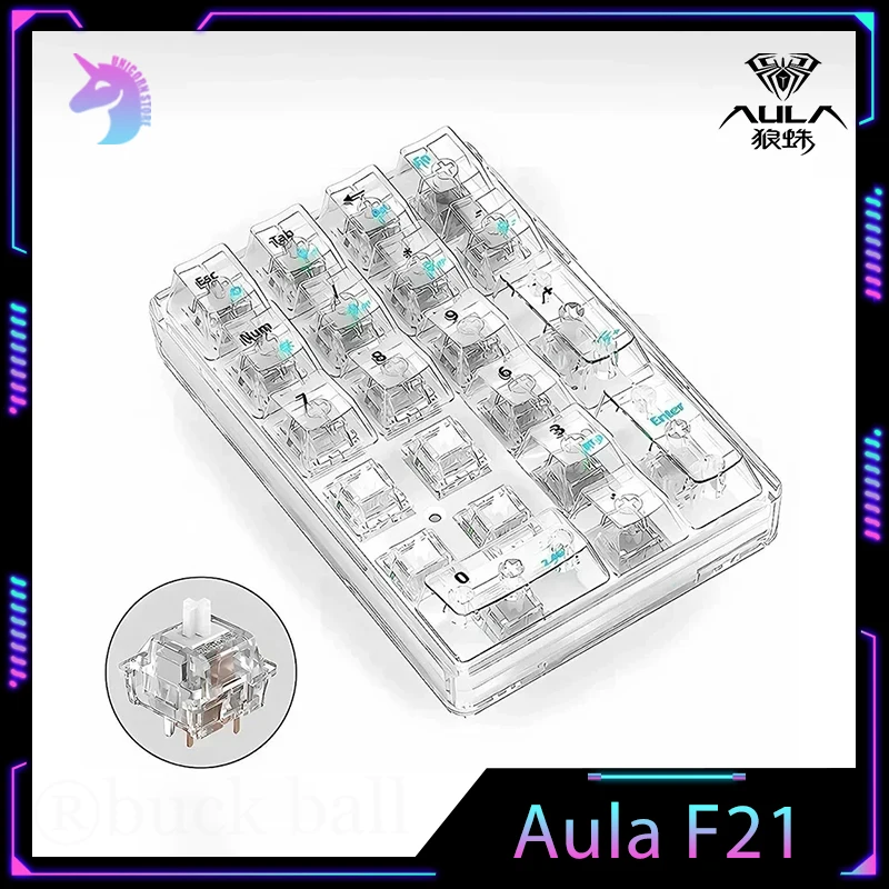 

Aula F21 Transparent Numeric Keypad 3Mode 21Key Bluetooth Wireless Numeric Mechanical Keyboard RGB Backlit Gamer Number Pad Mini