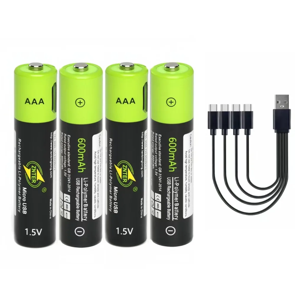 4pcs/lot AAA rechargeable battery 1.5V 600mAh USB lithium polymer battery toy keyboard game controller special lithium battery