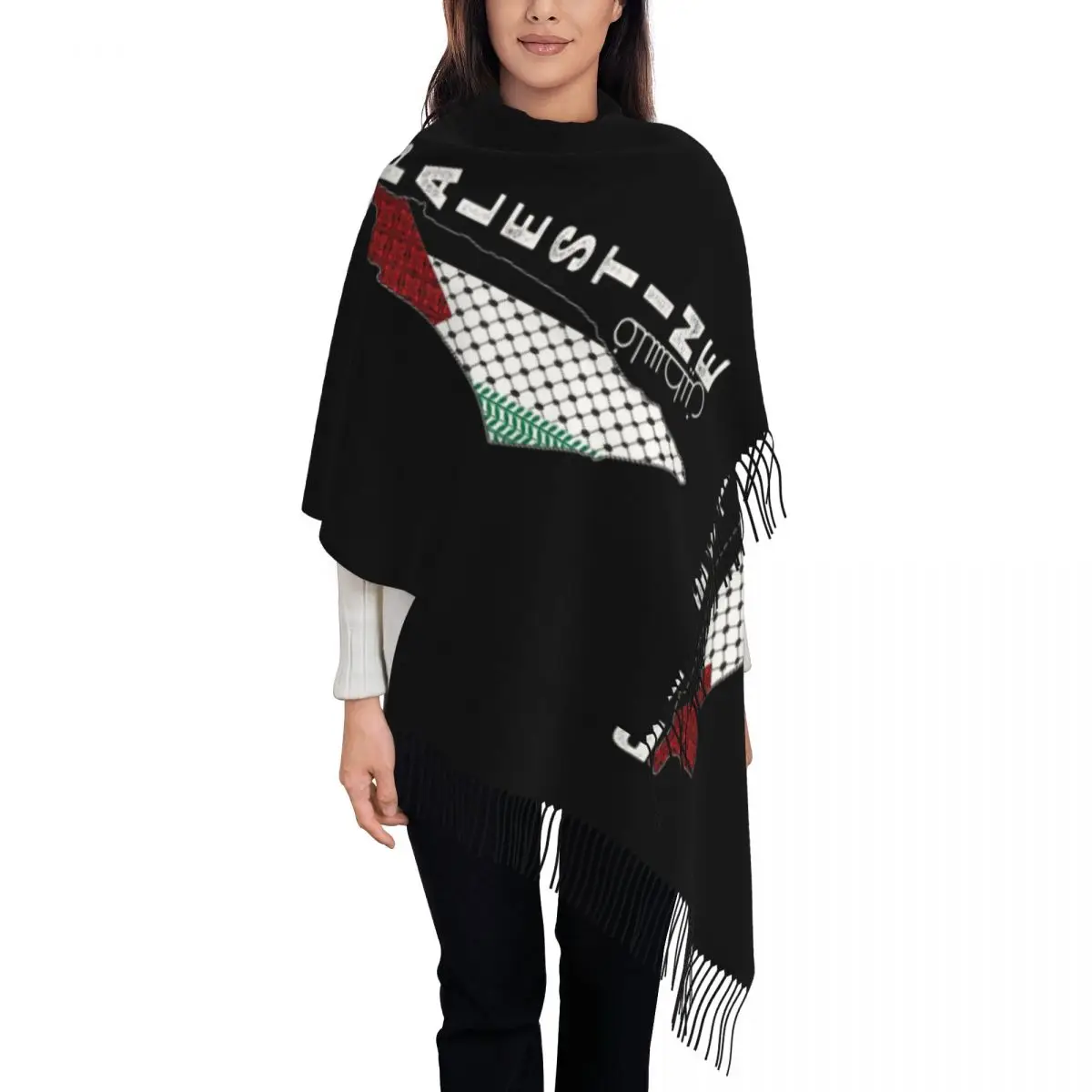 

Palestinian Keffiyeh Pattern Scarf for Womens Winter Shawls and Wrap Palestine Long Large Scarves with Tassel for Evening Dress