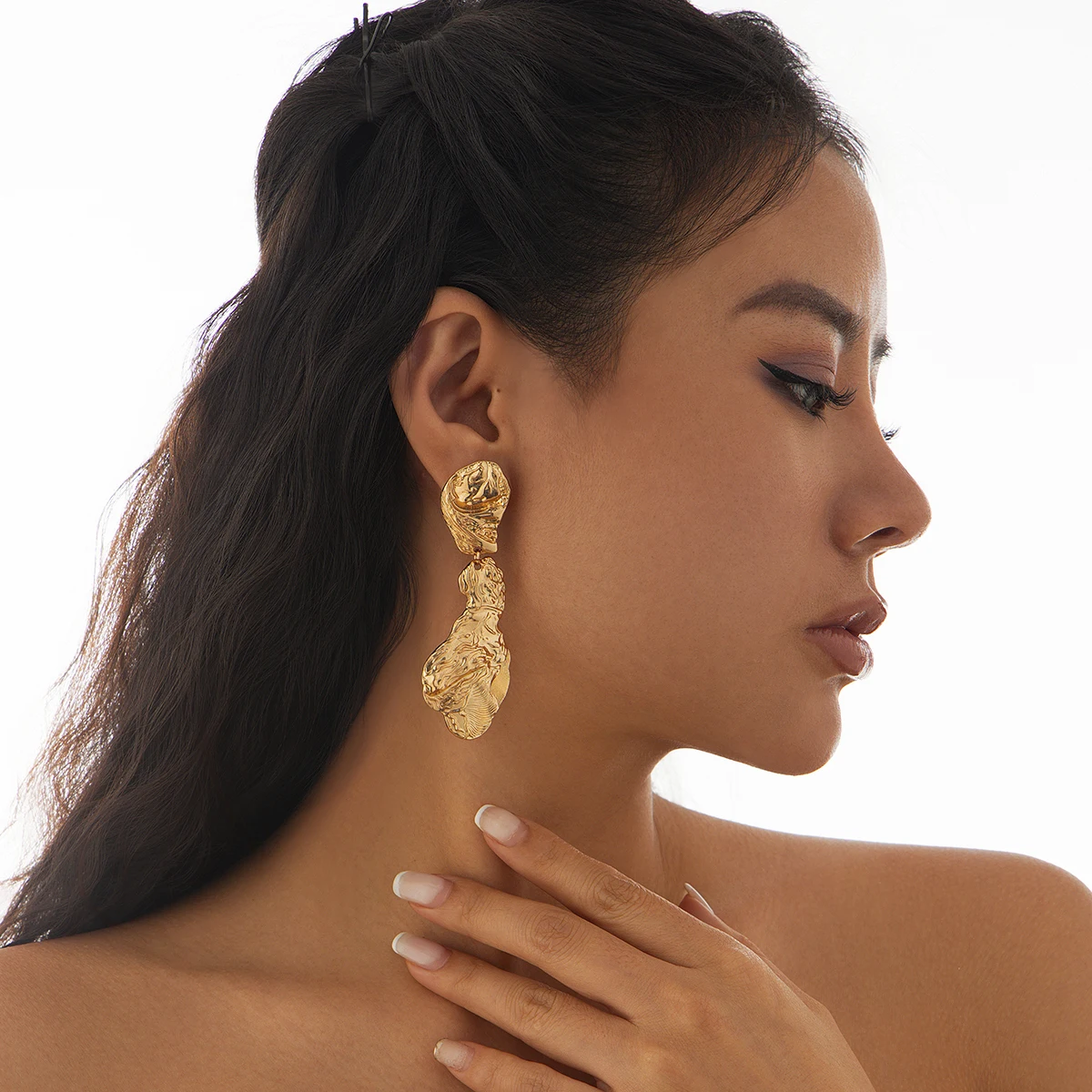 Lacteo Unique Irregular Texture Drop Earrings for Women Fashion Statement Gold Color Piercing Earrings Aesthetic Jewelry Gift