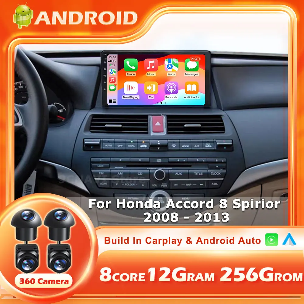 

Автомагнитола Android 16 для Honda Accord 8 Spirior 2008-2013 с беспроводным CarPlay, мультимедиа, GPS-навигацией, видео и радио