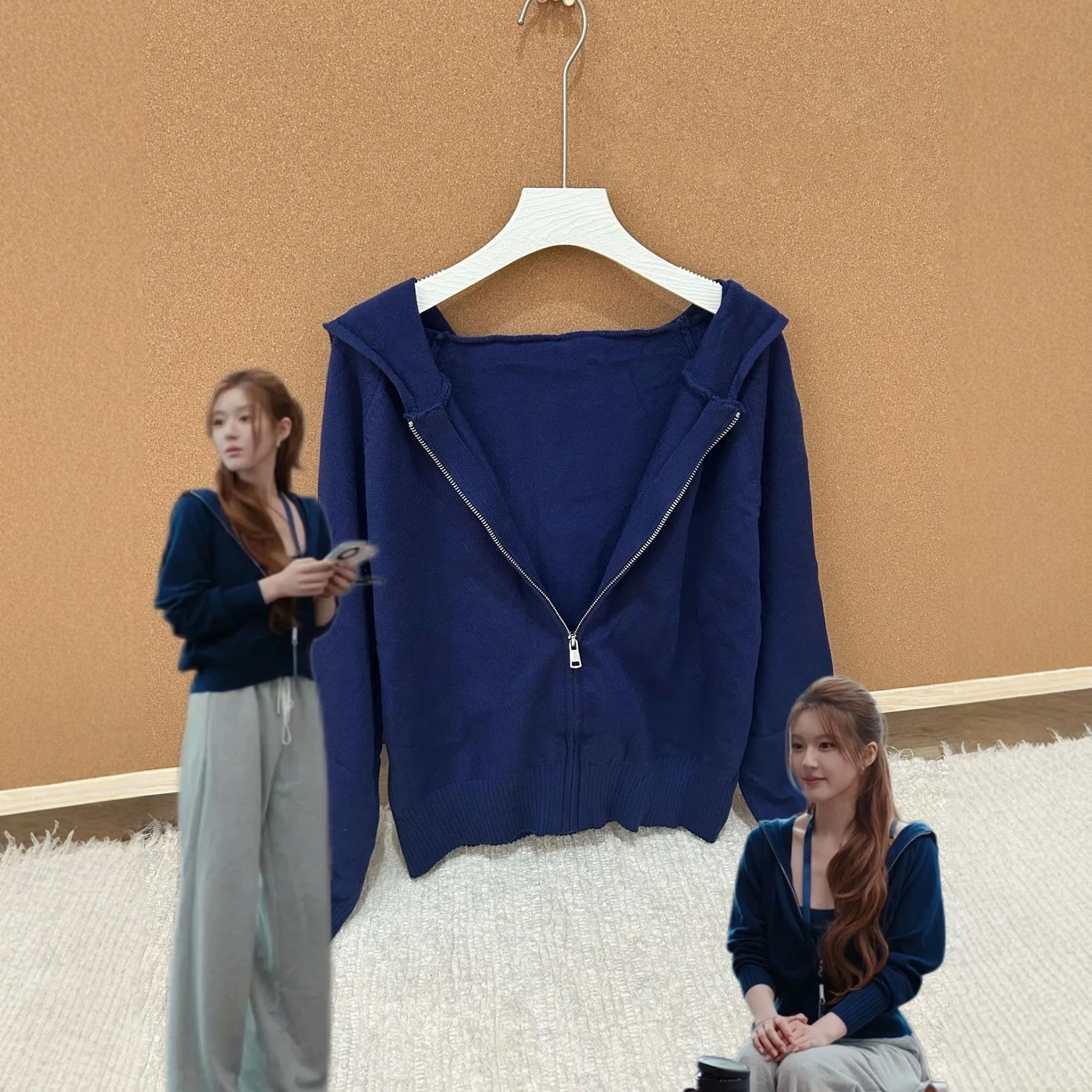 

Ort Вязаный кардиган женский ранней осень ярко-фиолетовый Jaet Sli Commute Regular Sve длинная молния чистый цвет