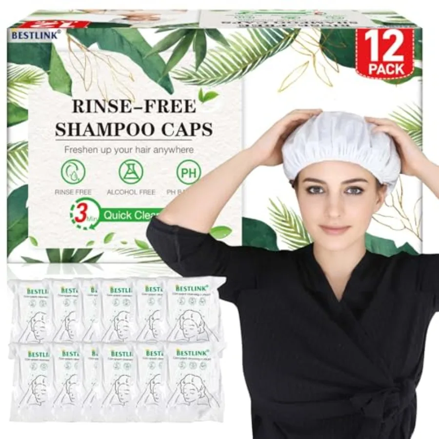 

Shampoo Caps No Rinse, Waterless Shampoo Caps for Bedridden Patients and Elderly, Rinse Free Hair Washing Shower Caps for Post