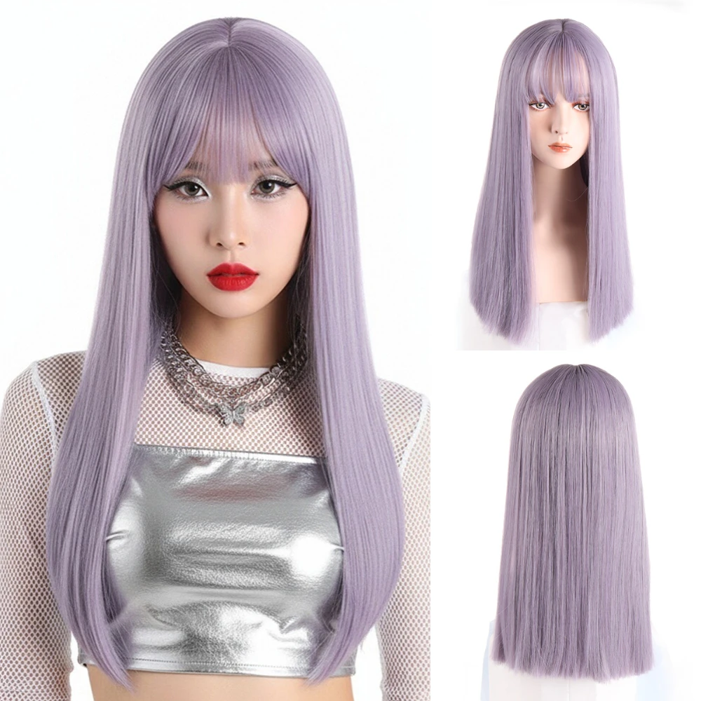 

Женский термостойкий синтетический парик фиолетового цвета, длинный прямой стиль Лолиты с челкой для косплея, вечеринки, повседневного использования