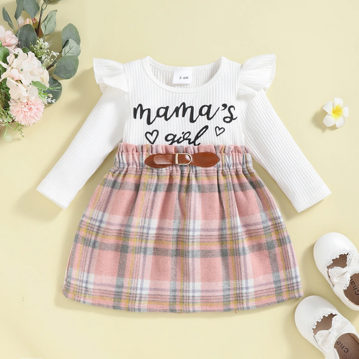 Girls Plaid Skirt Dress Spring Autumn Letter Print Color Block Dress Baby Girls Clothing Spring Summer Autumn Winter