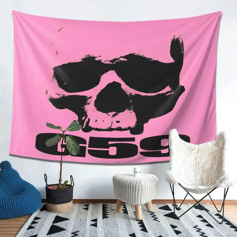 VIKAMA Pink Black Contrasting G59 Sunglasses Skull Retro Tapestry Wall Hanging for Bedroom Living Room Decor Subculture Spicy