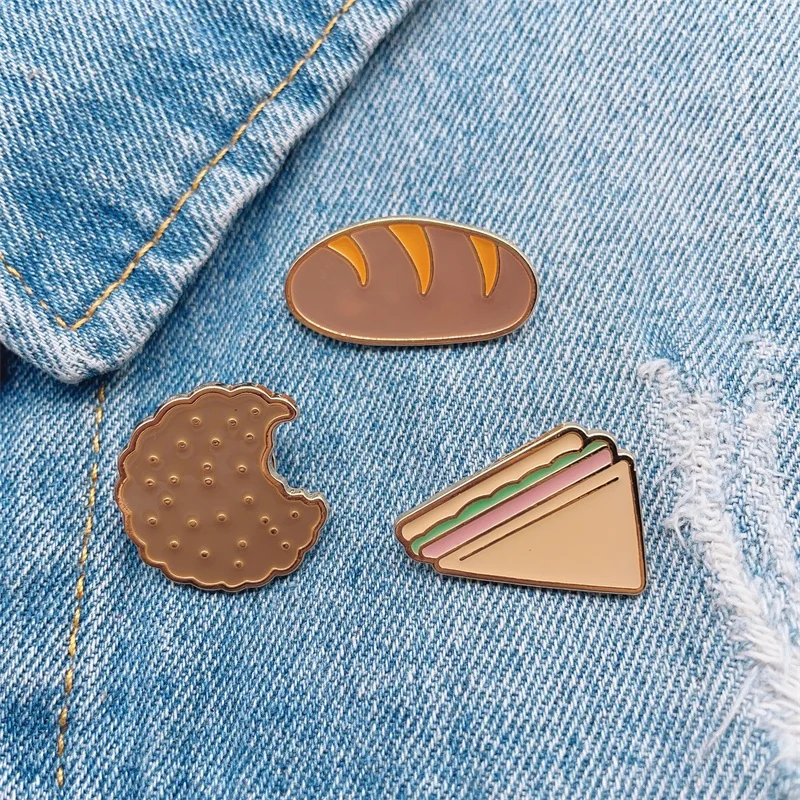 Creative Food Enamel Brooch Biscuit Cheese Sandwich Cream Bread Alloy Pins Badge Sweet Jewelry Accessories Gift