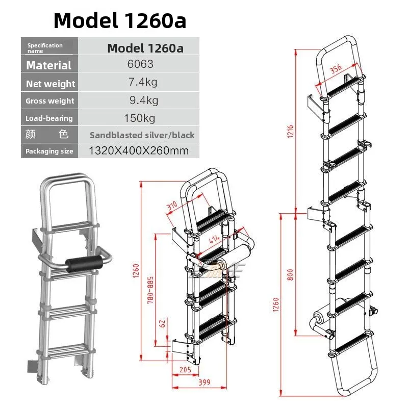 Zubehör für die RV-Modifikation. RV-Hinterleiter, Klappleiter, verdickte Leiter aus Aluminiumlegierung