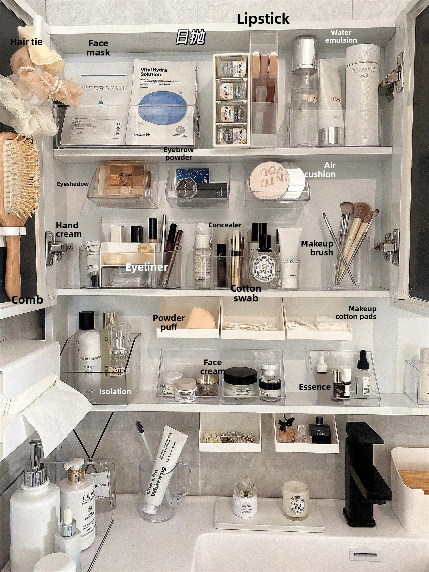 Caixa Organizadora de Cosméticos em Acrílico Transparente para Banheiro, Estilo Gaveta, Suporte para Batons, Organizador de Mesa