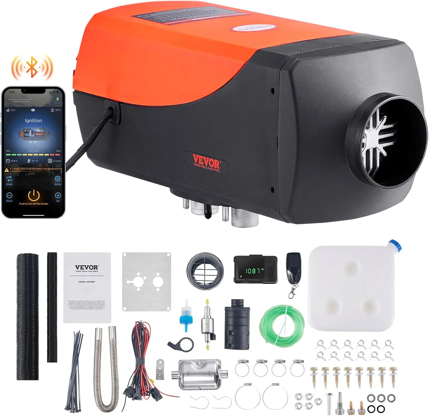 8KW Diesel Heater, Parking Heater with Automatic Altitude Adjustment, Max 18045 ft, Bluetooth App Control Diesel Air Heater