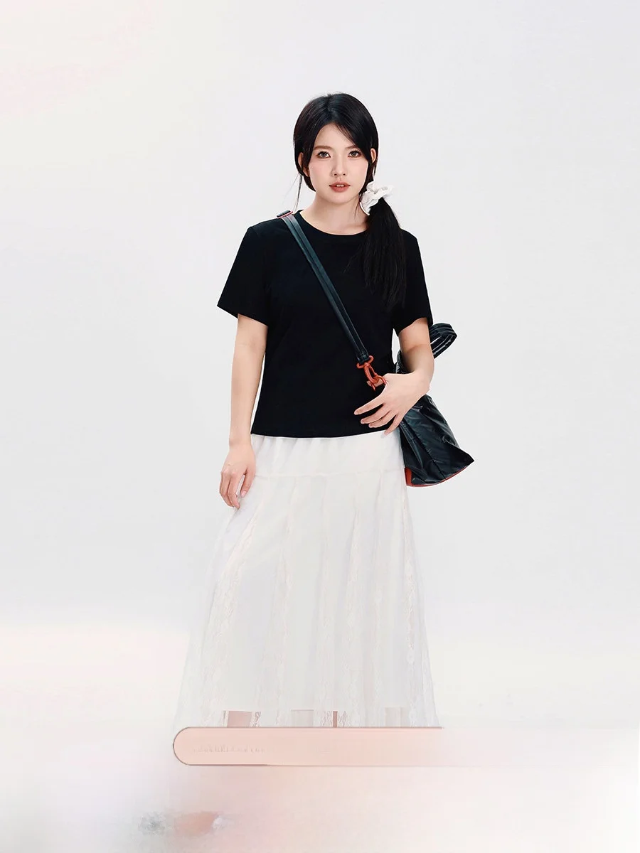 

JINGU een Label Embroidered Snake ort Sve T-irt Strap Version Top Women's Loose Fit round Ne Regular Length
