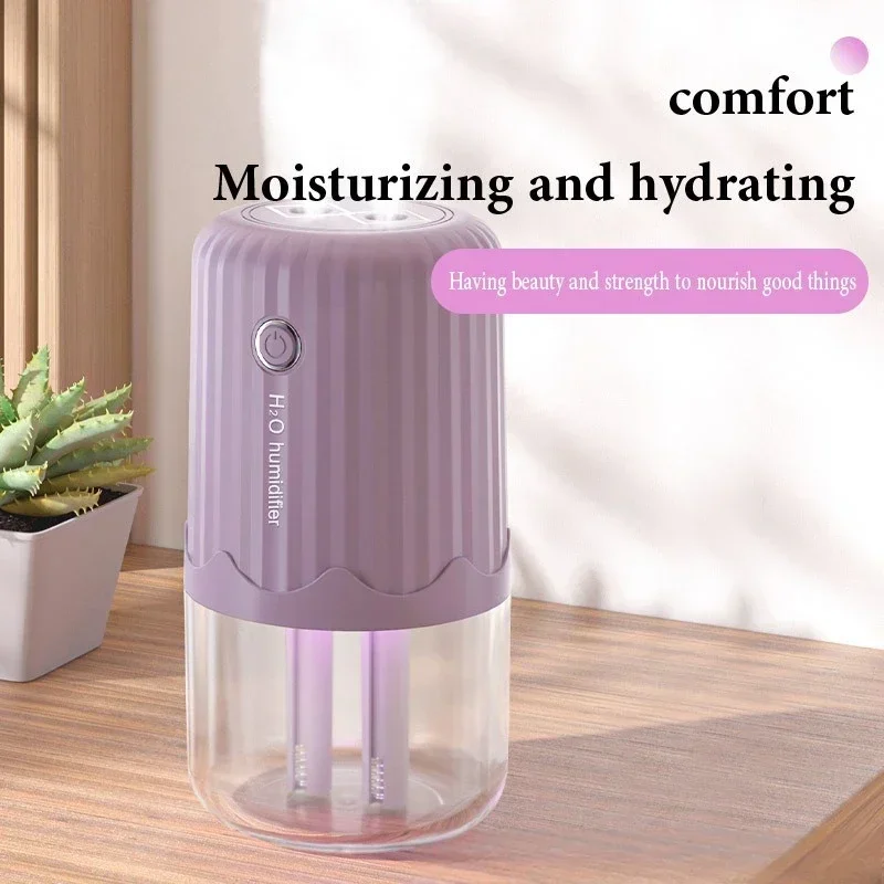 Humidificador Usb de doble pulverización de gran capacidad, escritorio de oficina, inalámbrico, dormitorio, hogar, luz nocturna silenciosa, máquina de aromatización