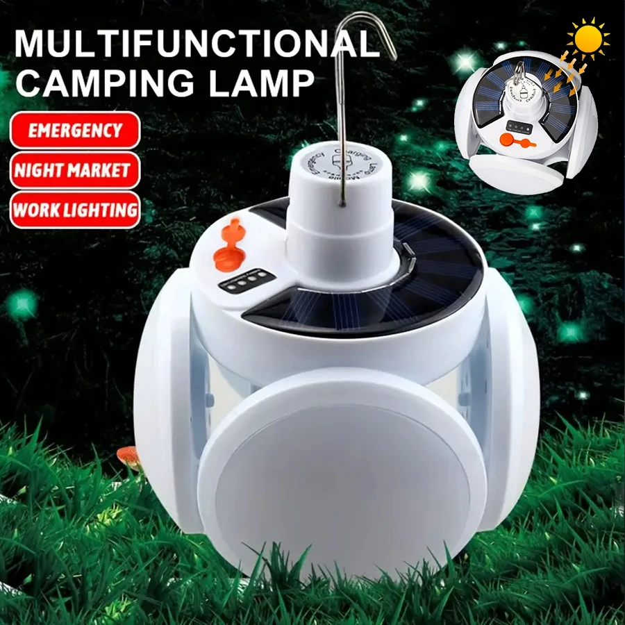 

Portable LED Solar Camping Light Bulb Rechargeable Flashlight Waterproof Night Lamp Camping Supplies 5 Mode Adjustable with Hook
