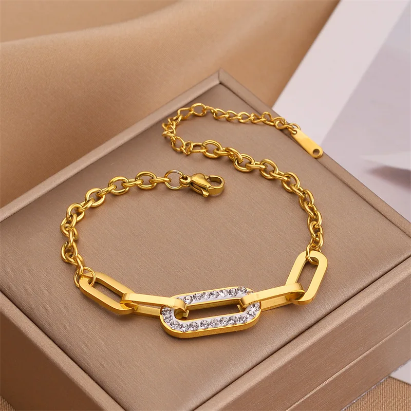 Lucky99 2024 New Fashion Stainless steel Thick Bracelets For Women Cool Waterproof Statement Chain Bracelet Hiphop Hand Jewelry