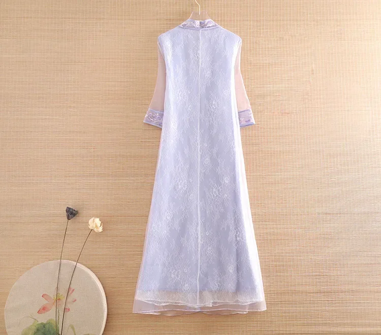 High Quality Spring Summer Chinese Style Tassel Organza Hanfu Dress Embroidery Floral Retro Elegant Loose Women Dress S-XXL