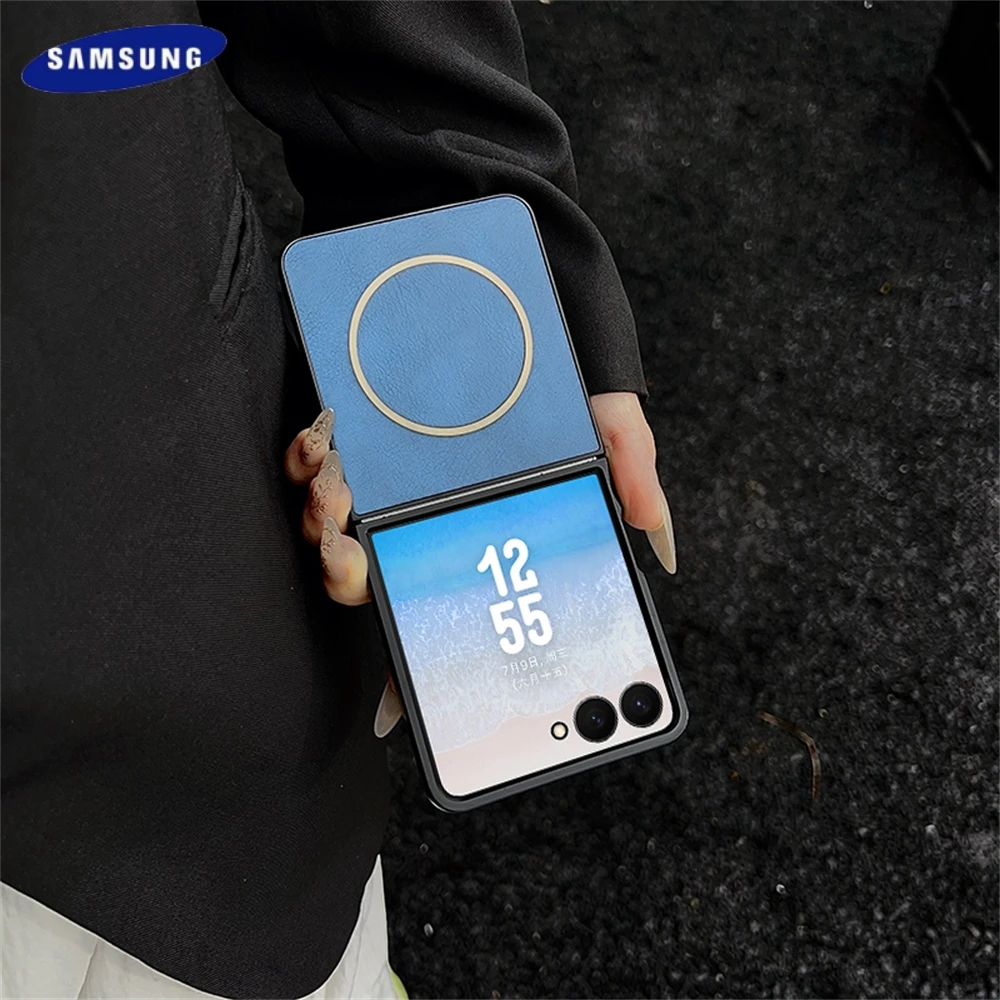 หรูหราหนังแม่เหล็กสําหรับ Samsung Galaxy Z Flip 7 6 5 4 สําหรับ Magsafe ไร้สายชาร์จกันกระแทกฝาหลัง