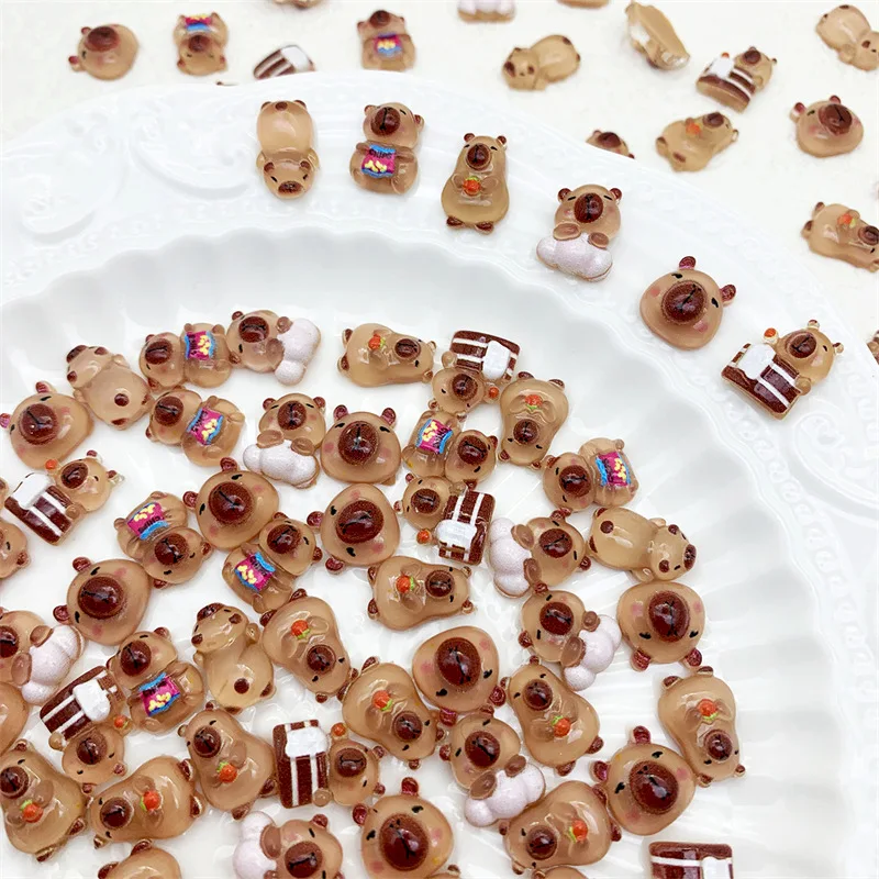 30pcs Cute Cartoon Nail Art Decoration Parts 3D Flatback Resin Brown Bear Nail Charms Kawaii Accessories DIY Nail Art Supplies