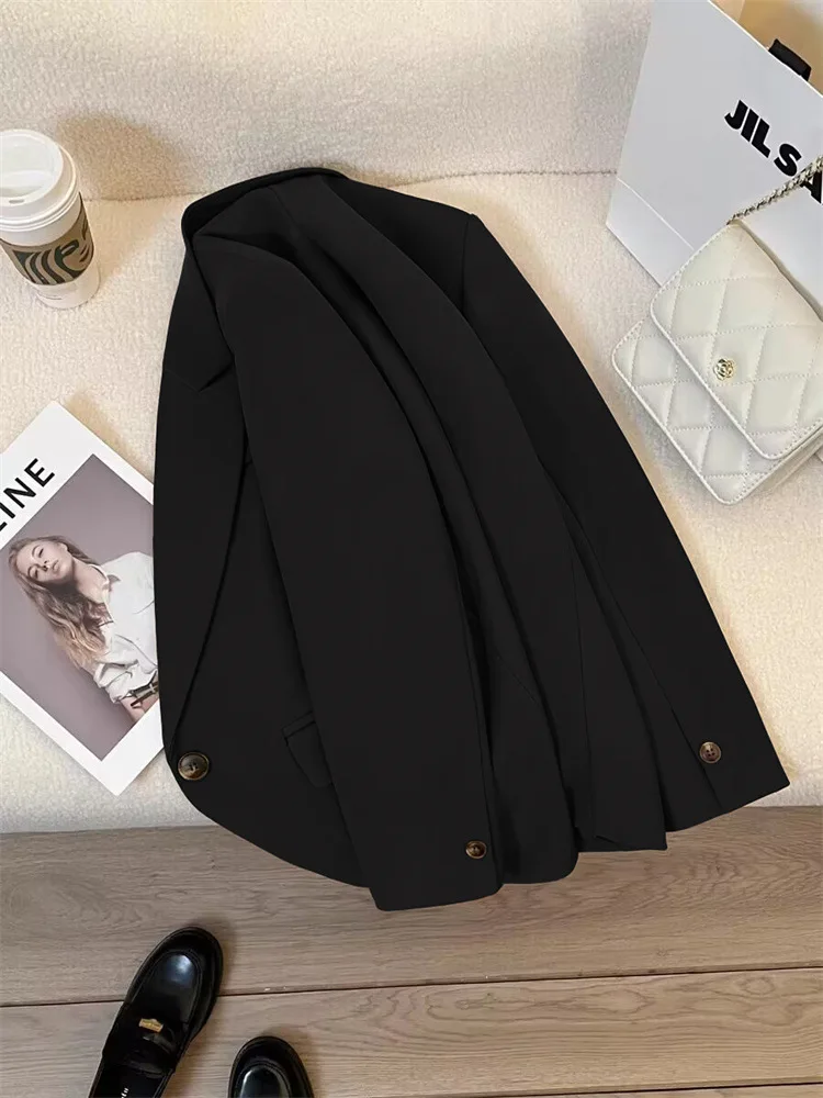 Y2K Solid Black Women Blazers 2023 New Slim Long Sleeve Turn Down Collar Jacket Chic Elegant Office Ladies Single Breasted Coat