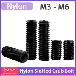 Black Nylon Plastic Slotted Set Grub Screw Cylindrical Head Bolt Insulated Slotted Flat Point End Headless Grub Bolt M3 M4 M5 M6