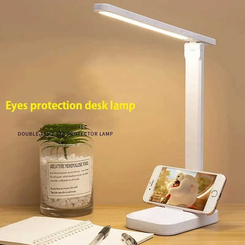 Dobrável Table LED Desk Lamp, Stepless Dimmable, Toque, Leitura de cabeceira, Proteção para os olhos, Night Light, USB Chargeable, 3 Tipo