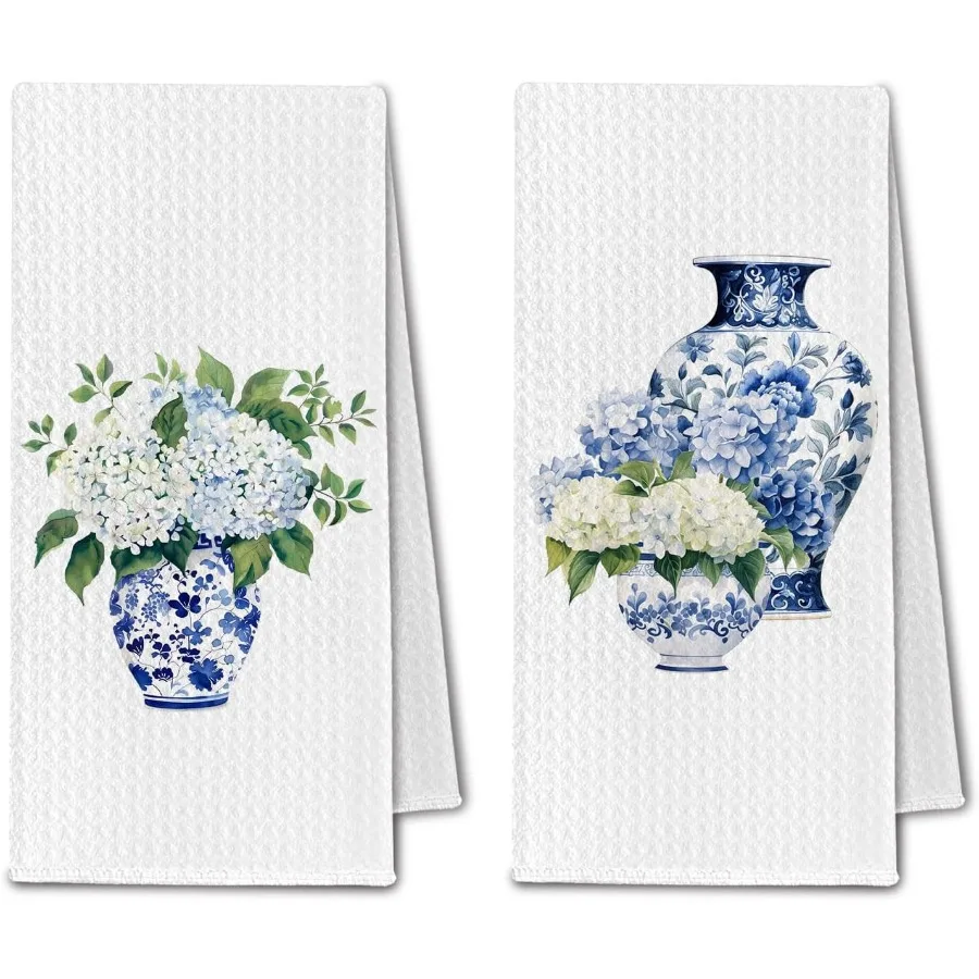 

Сине-белые кухонные полотенца в стиле шинуазри, гортензия, полотенце для чая, декоративное полотенце в стиле шинуазри, декор в стиле милитари, синий и белый цветок
