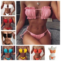 Nouveau maillot de bain deux pièces Bikini haut précieux pour femmes d'été Sexy et à la mode document solide vacances plage maillots de bain ensemble XS-XL