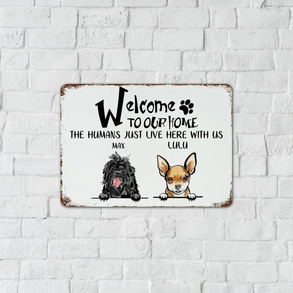CIFbuy Personalized Dog Welcome Metal Sign,Funny Pet Home Wall Decor (For Decoration Only)
