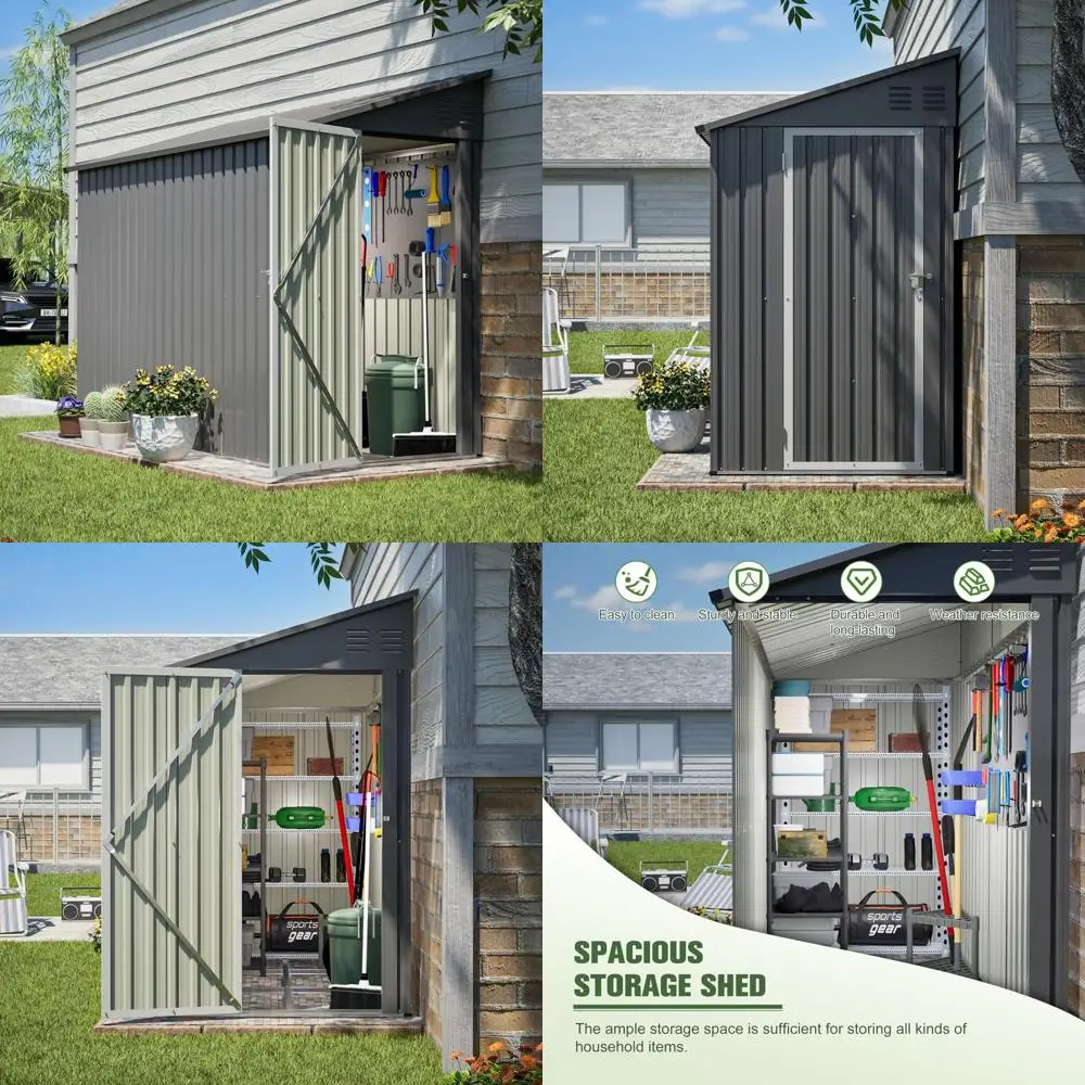 

Металлический навес для хранения на открытом воздухе размером 4x8 футов с напольной рамой и двусторонней установкой, водонепроницаемый дом для садовых инструментов для всех W