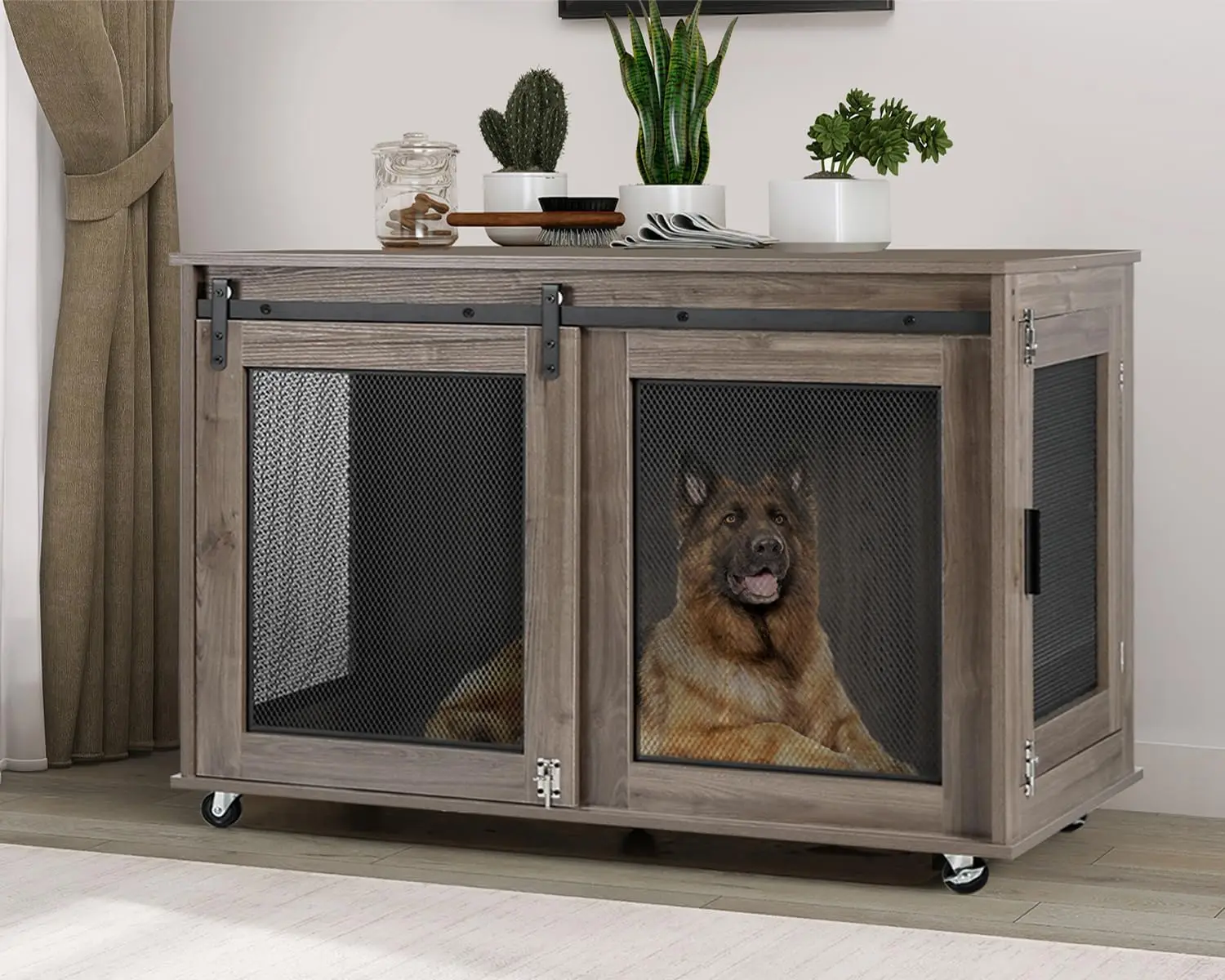 

47 Inch XL Dog Crate Furniture, Wooden Heavy Duty Dog Kennel Indoor, Decorative Dog Cage Table for Extra Large Dogs, with
