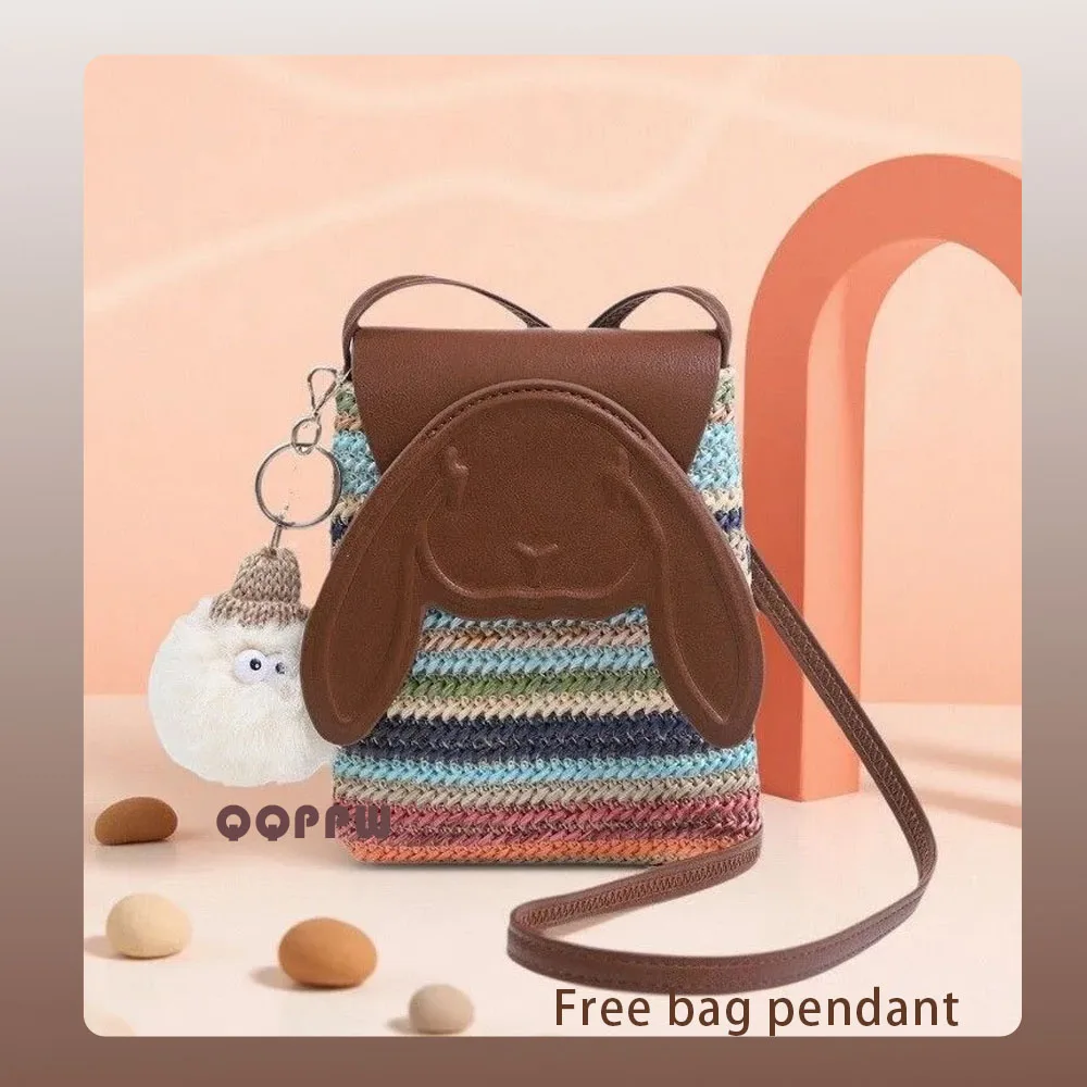 

Woven Straw Bag New Square Bag Small Thin Design Daily-use Women Crossbody Bag Shoulder Bag with Wrist Strap Lady