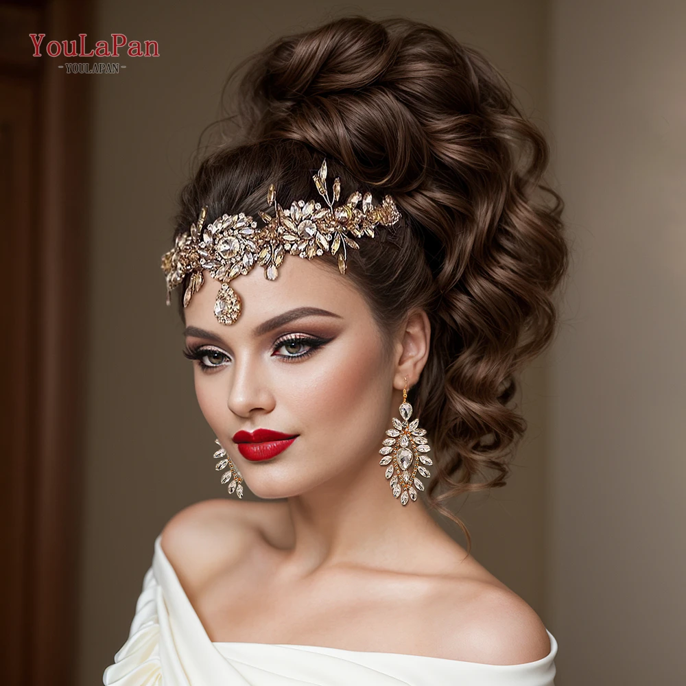 YouLaPan Bridal Headband Forehead Headpiece Brides Wedding Hair Accessories Water Drop Pendant Jewelry Queen Headwear HP440