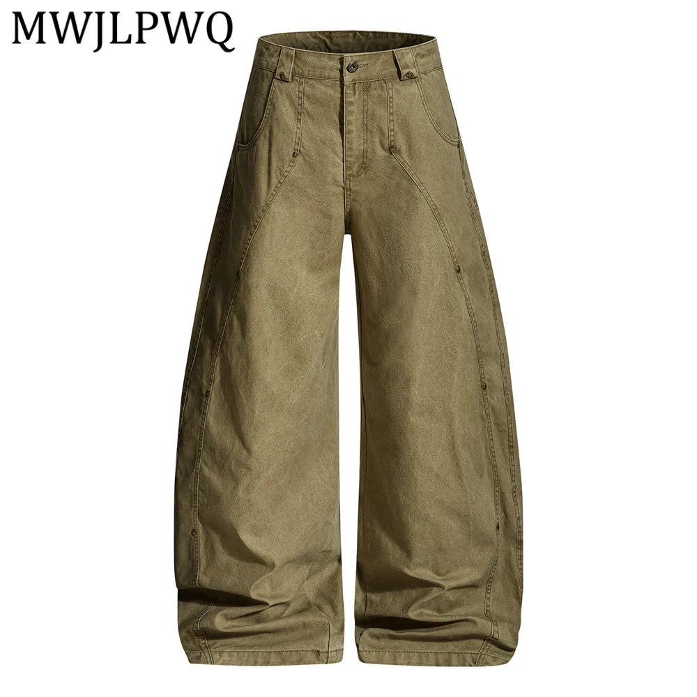 

MWJLPWQ Street Style Distressed Wide-Leg Loose Casual Jeans Men's Retro Deconstructed Split Oversized Machete Pants Tide 13342