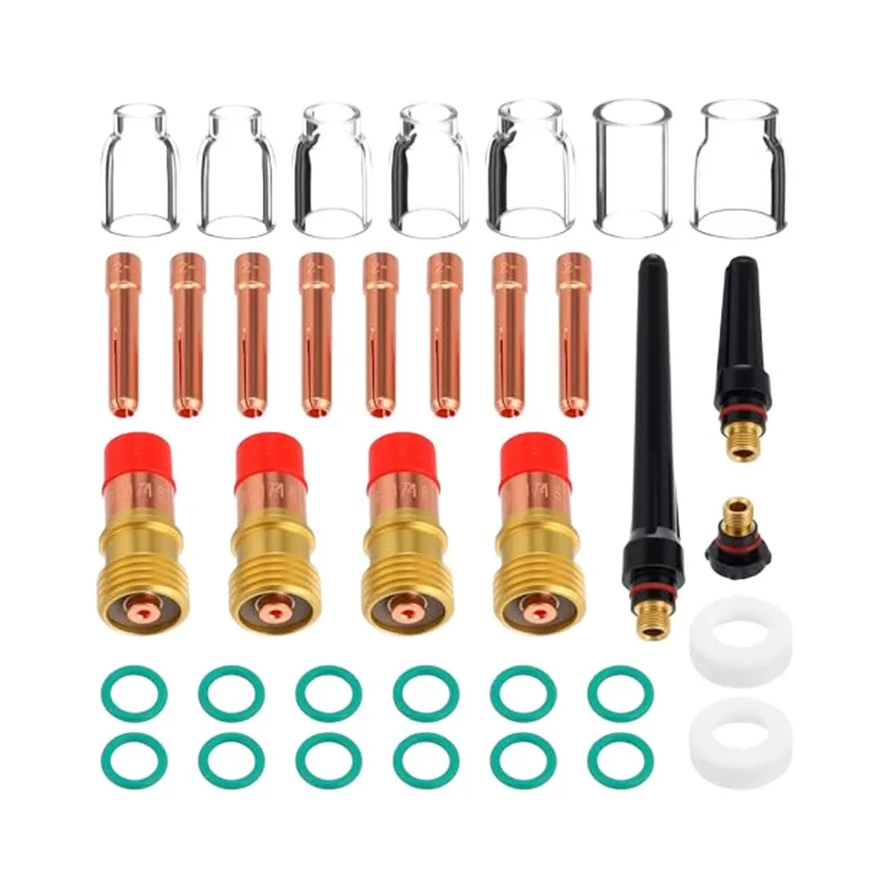 36 Pcs TIG Welding Torch Accessories Kit With Copper Gas Lens And Glass Cups For WP-17 WP-18 WP-26 Torches Industrial Tools