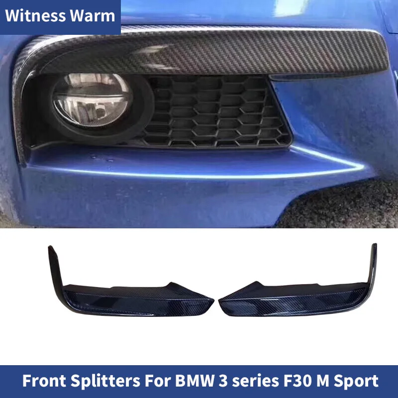 Real Carbon Fiber Car Front Bumper Splitters Fog Lamps Side Wind Knife Aprons for Bmw F30 with m Sport M318i 320i 330i 316 12-18