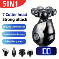 Electric Shaver for Men 5 in 1 Detachable Head with LCD Display, Waterproof, Hair Clipper, Nose Trimmer, Brush and Massager Kit