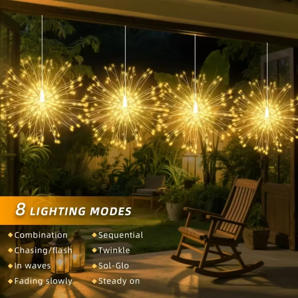 USB Light Show Lights with 8 Modes,1 Set 4 PCS 360 LED Hanging String Lights,Used for Porches Patios Garden Indoor Outdoor Decor