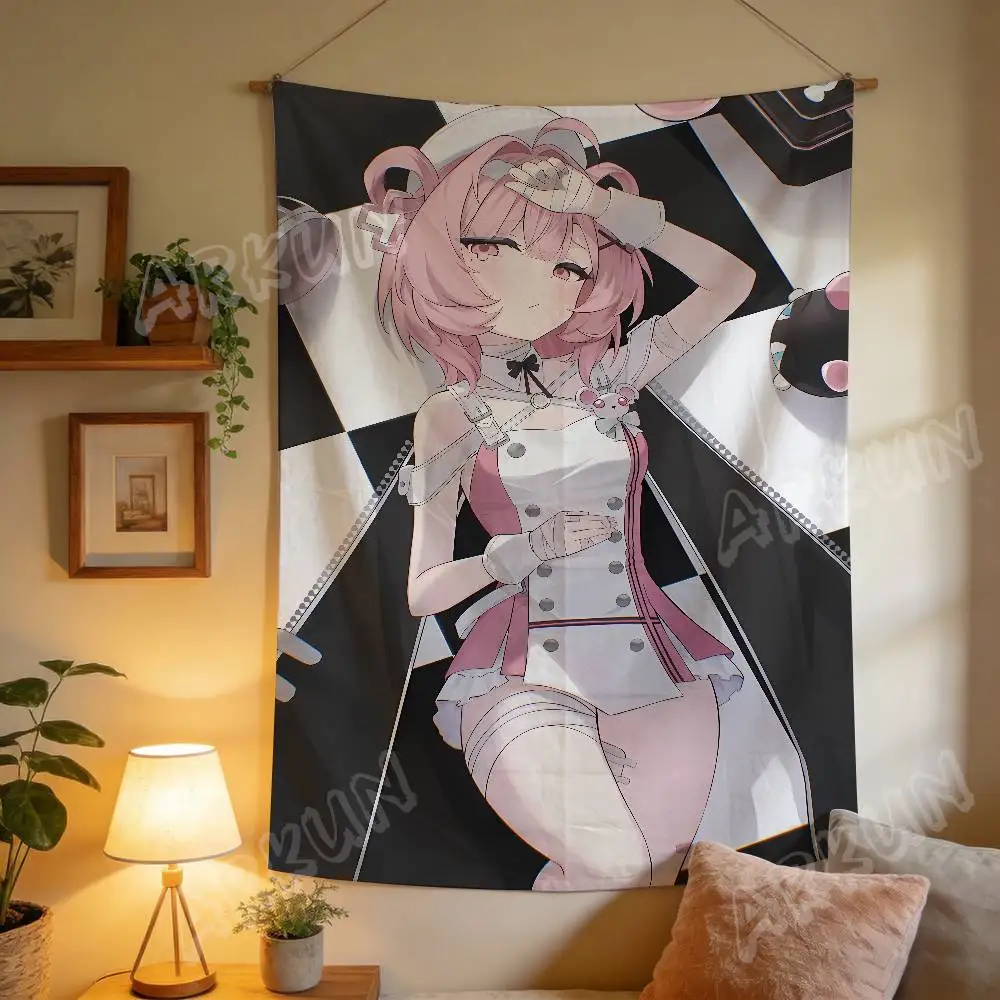 Cute Pink Pastel Anime Girl Tapestry, Kawaii Lolita Style Character Wall Hanging, Soft Aesthetic Girl Room Wall Tapestry Decor