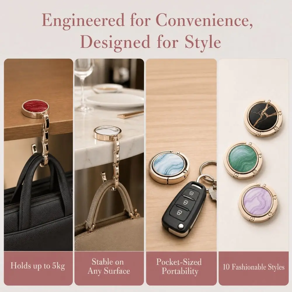 Practical Accessory Portable Purse Hook Folding Marble Pattern Table Handbag Holder Non Slip Alloy Bag Hanger Outdoor Activities