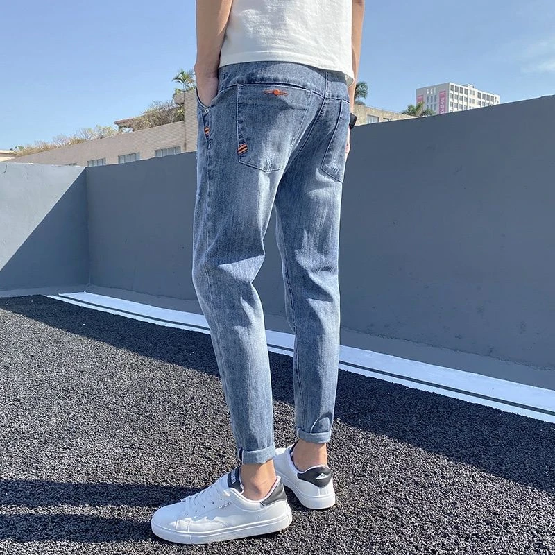 

Male Cowboy Pants Elastic Trousers Light Blue Jeans for Men Harem Stretch Cropped 2024 Korean Autumn Regular Clothes Y2k 2000s