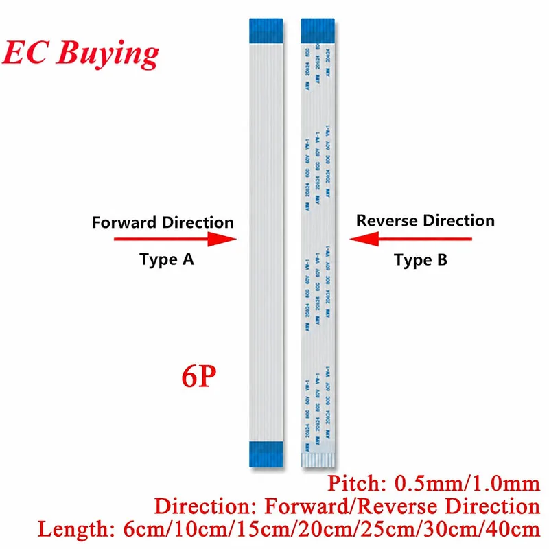 5-10Pcs FPC FFC Ribbon Flexible Flat Cable 6P 6 Pin Pitch 0.5MM 1.0MM A-Type Wire Length 6/10/15/20/25/30/40 CM Forward Reverse